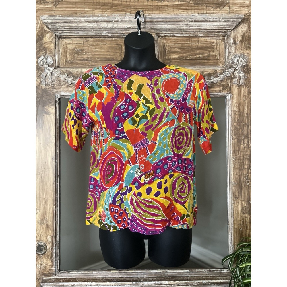 Vintage New Aura Colorful Fun Flowy Top‎ Women's Size Medium